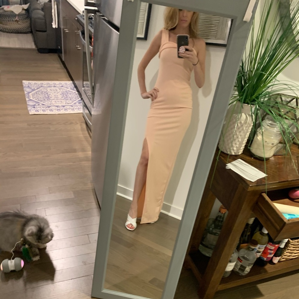 Nasty Gal Blush one shoulder tight maxi with slit